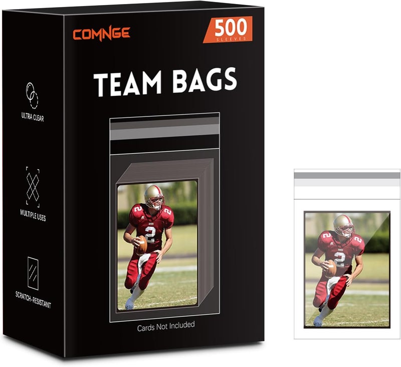 Comnge 500ct Resealable Team Bags - Secure Storage Sleeves for Standard Trading Cards, Standard Toploaders, Magnetic Card Holder (35pt-130pt) Organize, Protect & Transport Card Collections - Image 1